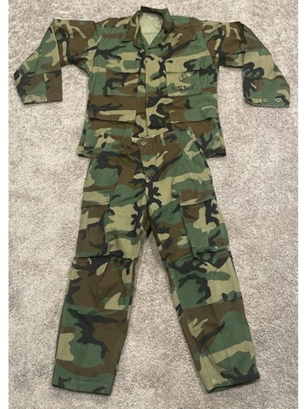 VTG US Military Issue Woodland BDU Camo Set Small Pants Shirt Cargo Uniform